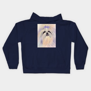 Colorful Abstract Shitzu with Lavender Bow Kids Hoodie